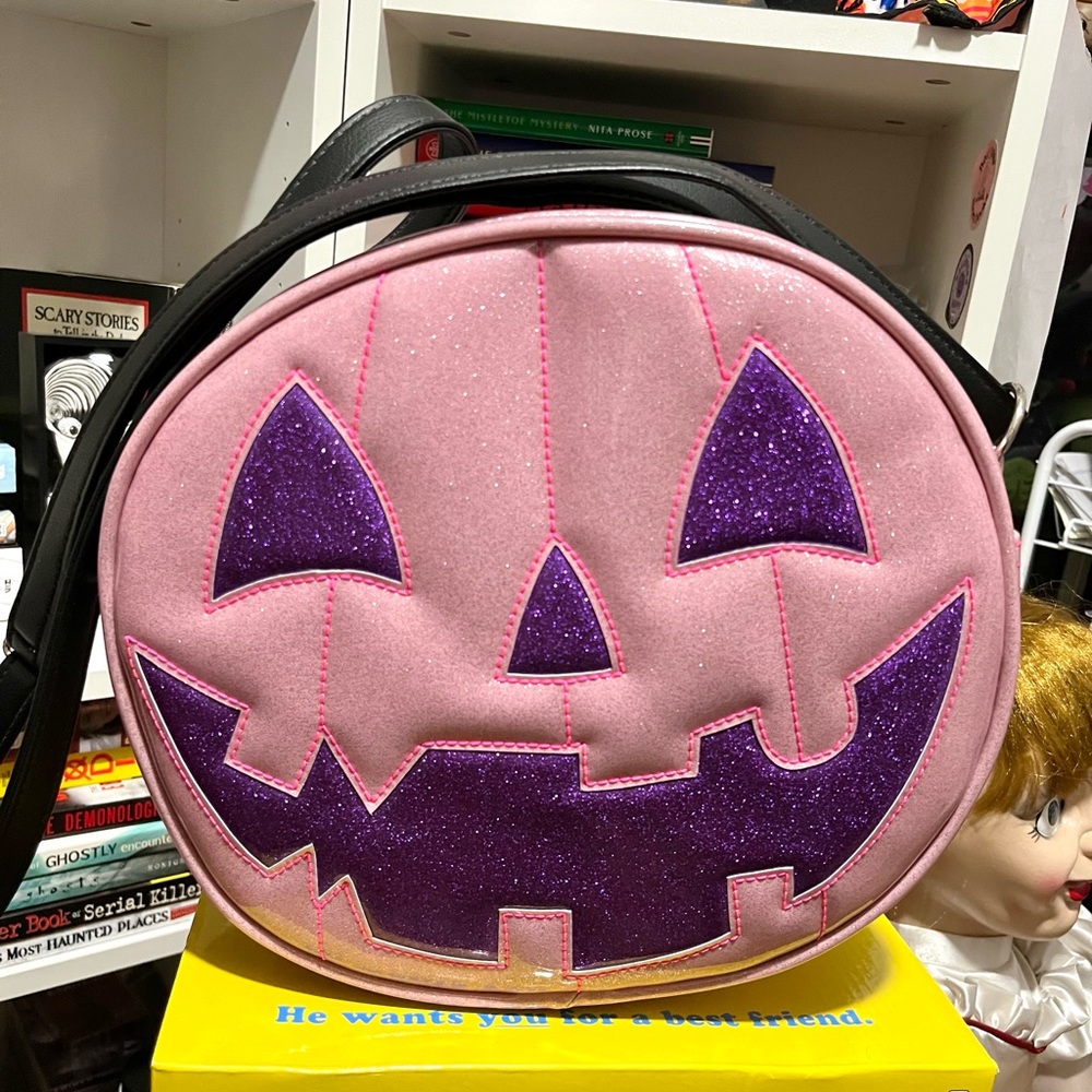 Halloween Love Pain and Stitches Pink and Purple Pumpkin Bag